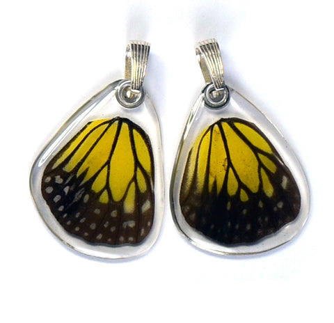 Butterfly Pendant Only, Yellow Glassy Tiger, Bottom Wing