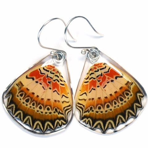 BU-0060-B-ER<BR>Butterfly earrings, Cethosia Biblis Biblis, bottom wings