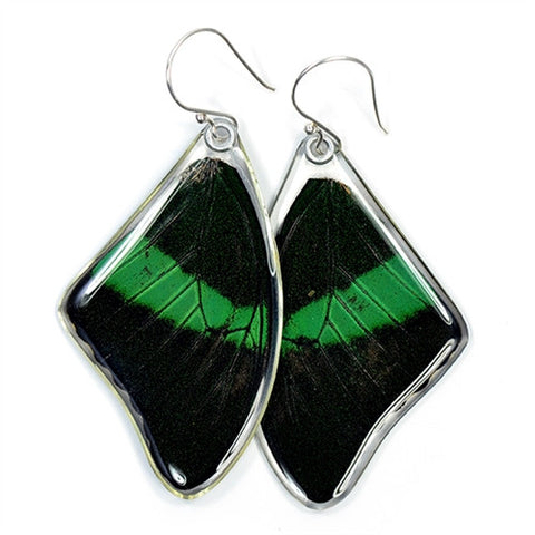 BU-0510-T-ER<BR>Butterfly Earrings, Emerald Swallowtail, Top Wings