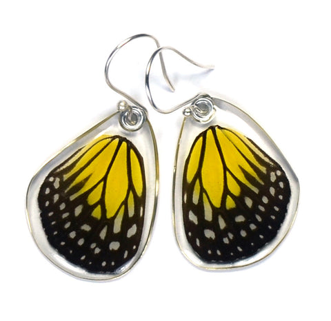 Butterfly Earrings, Yellow Glassy Tiger, Bottom Wing