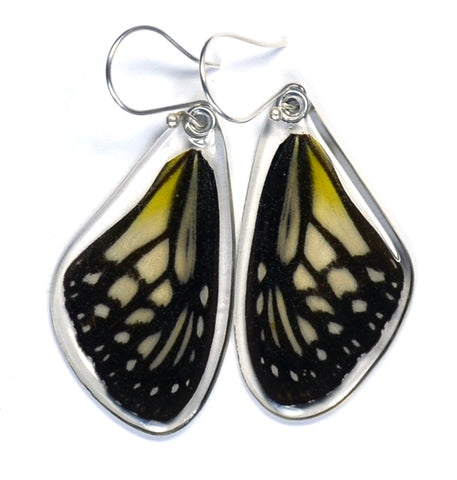 Butterfly Earrings, Yellow Glassy Tiger, Top Wing