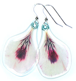 White and Pale Pink Geranium Petal Earrings