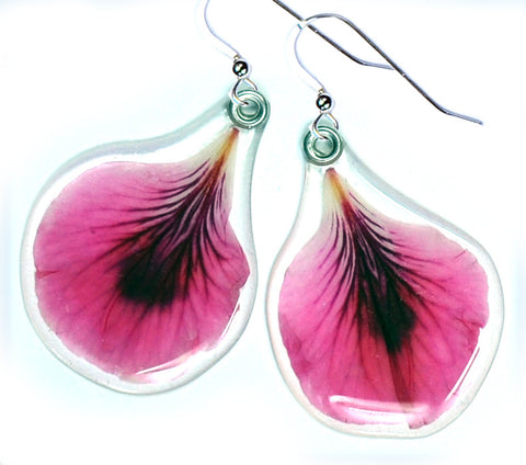 Pink Geranium Petal Earrings