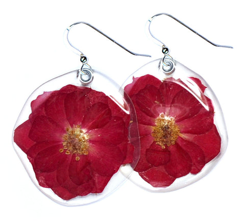 Whole Miniature Red Rose Blossom Earrings