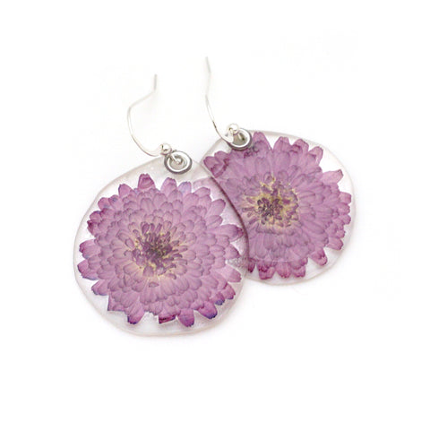 69108 Miniature Mum Pink Flower Earrings