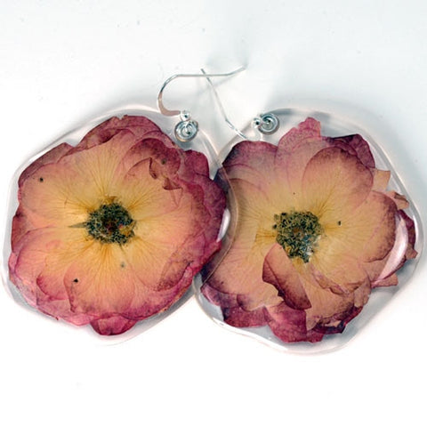 Whole Pink Rose Blossom earrings