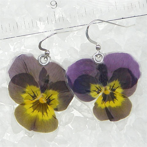Small purple pansy earrings