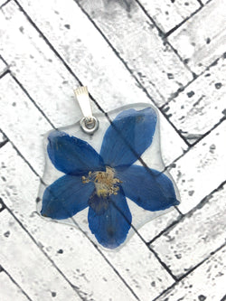 Blue Delphinium Single Flower Pendant